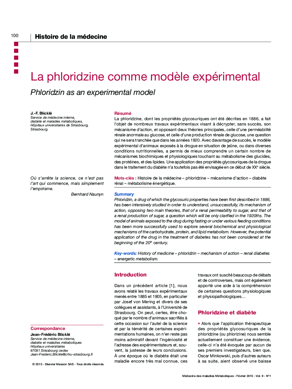 La phloridzine comme modÃ¨le expérimental