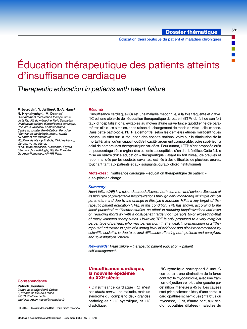 Ãducation thérapeutique des patients atteints d'insuffisance cardiaque