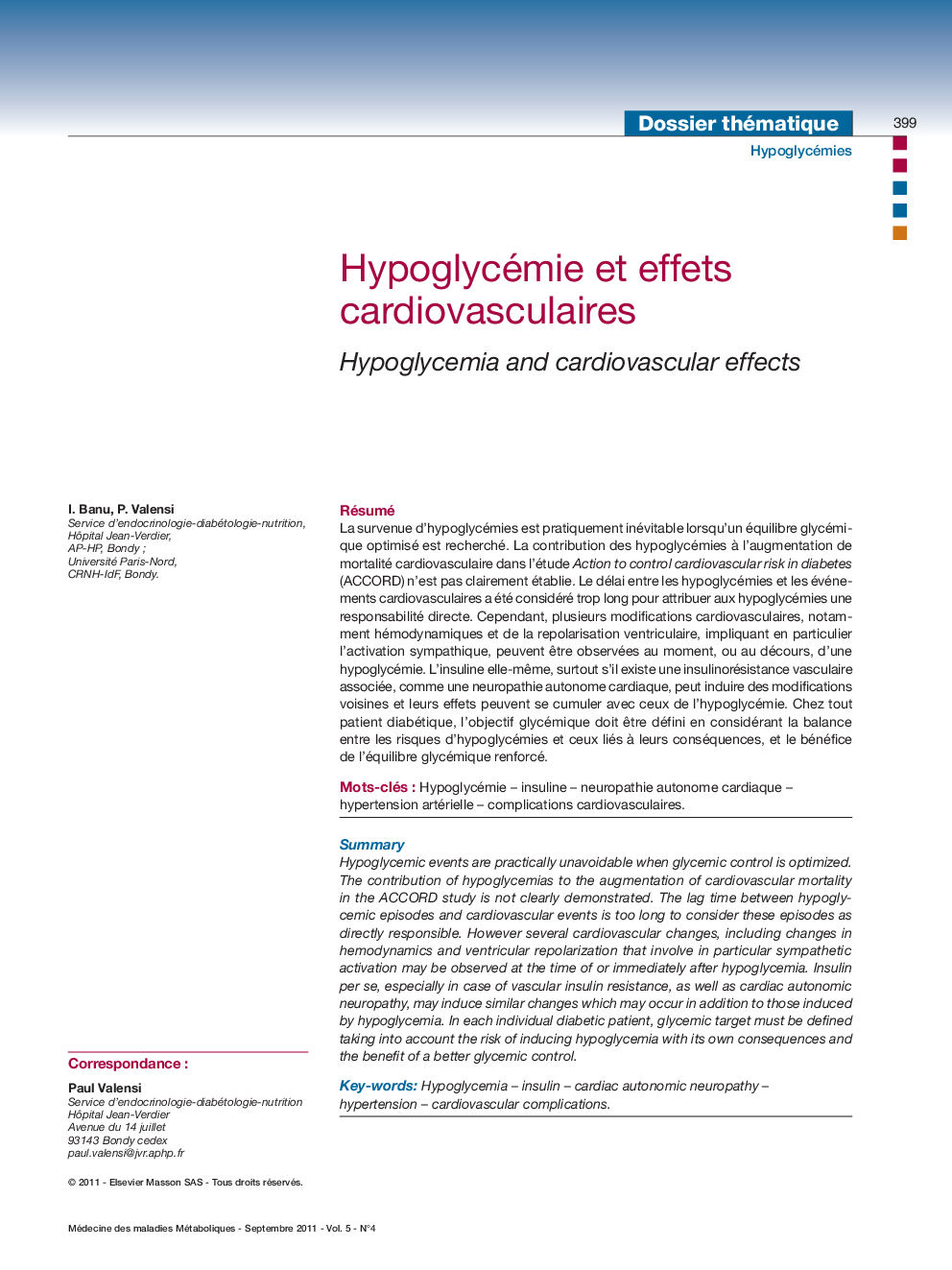 Hypoglycémie et effets cardiovasculaires