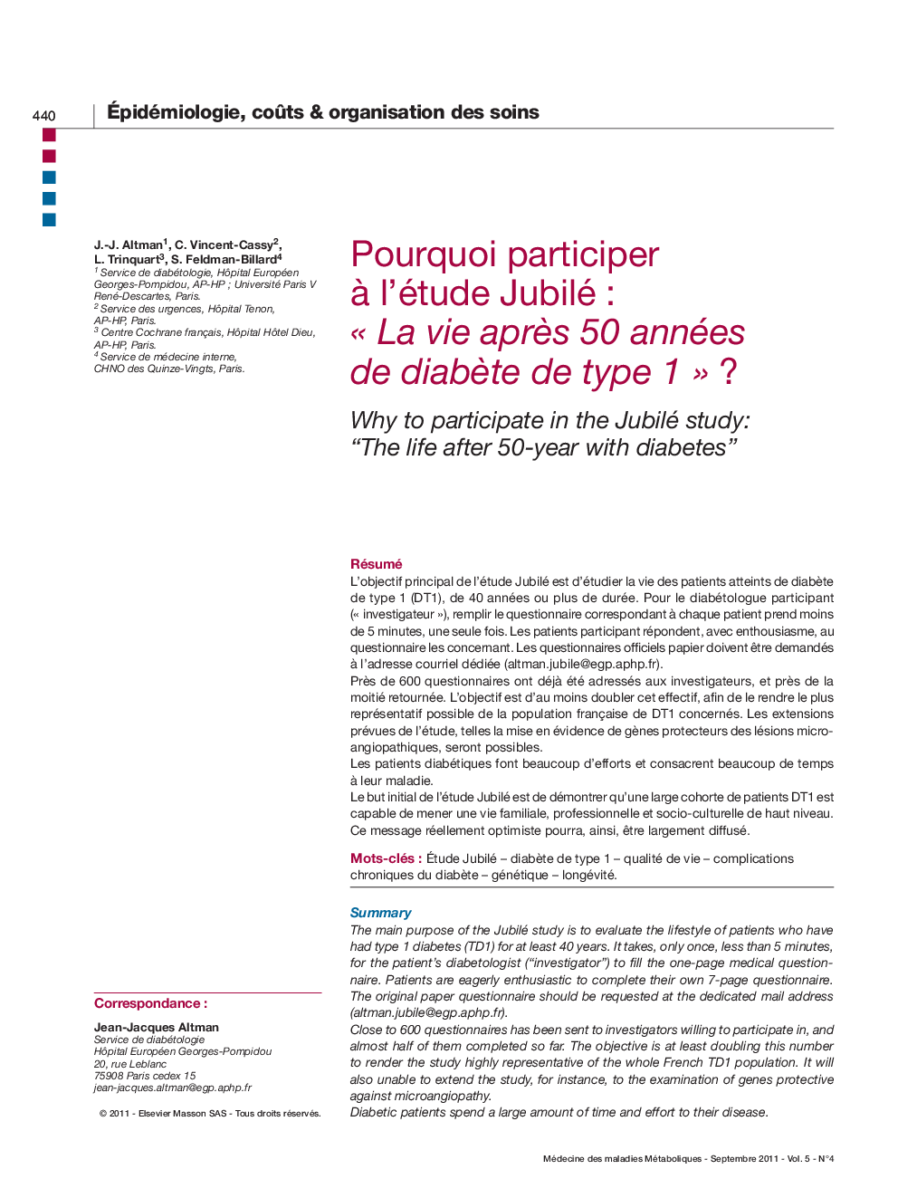 Pourquoi participer Ã  l'étude JubiléÂ : Â«Â La vie aprÃ¨s 50Â années de diabÃ¨te de typeÂ 1Â Â»Â ?