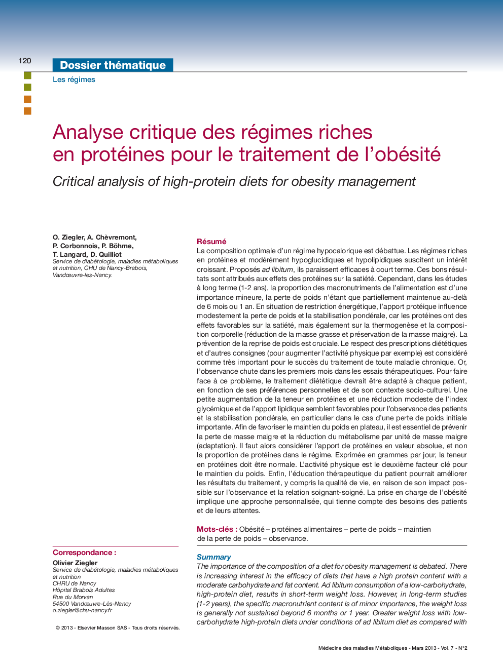 Analyse critique des régimes riches en protéines pour le traitement de l'obésité