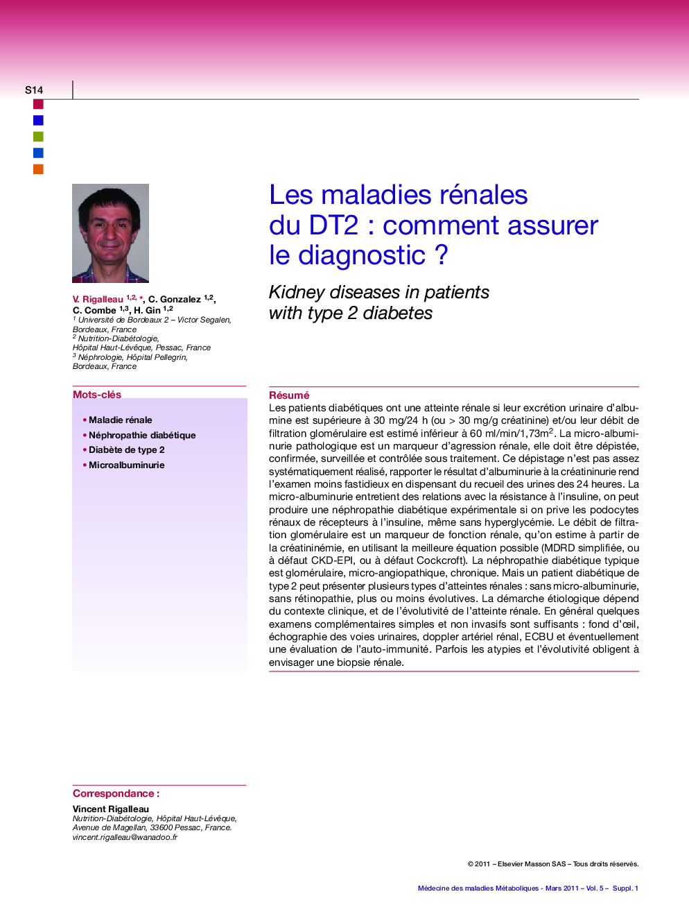 Les maladies rénales du DT2 : comment assurer le diagnostic ?