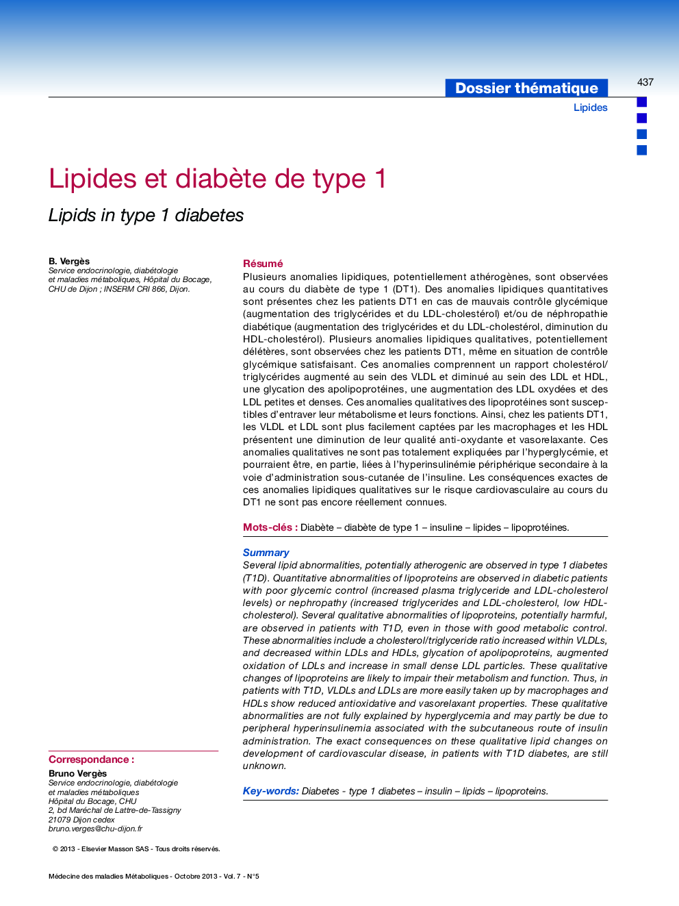 Lipides et diabÃ¨te de type 1