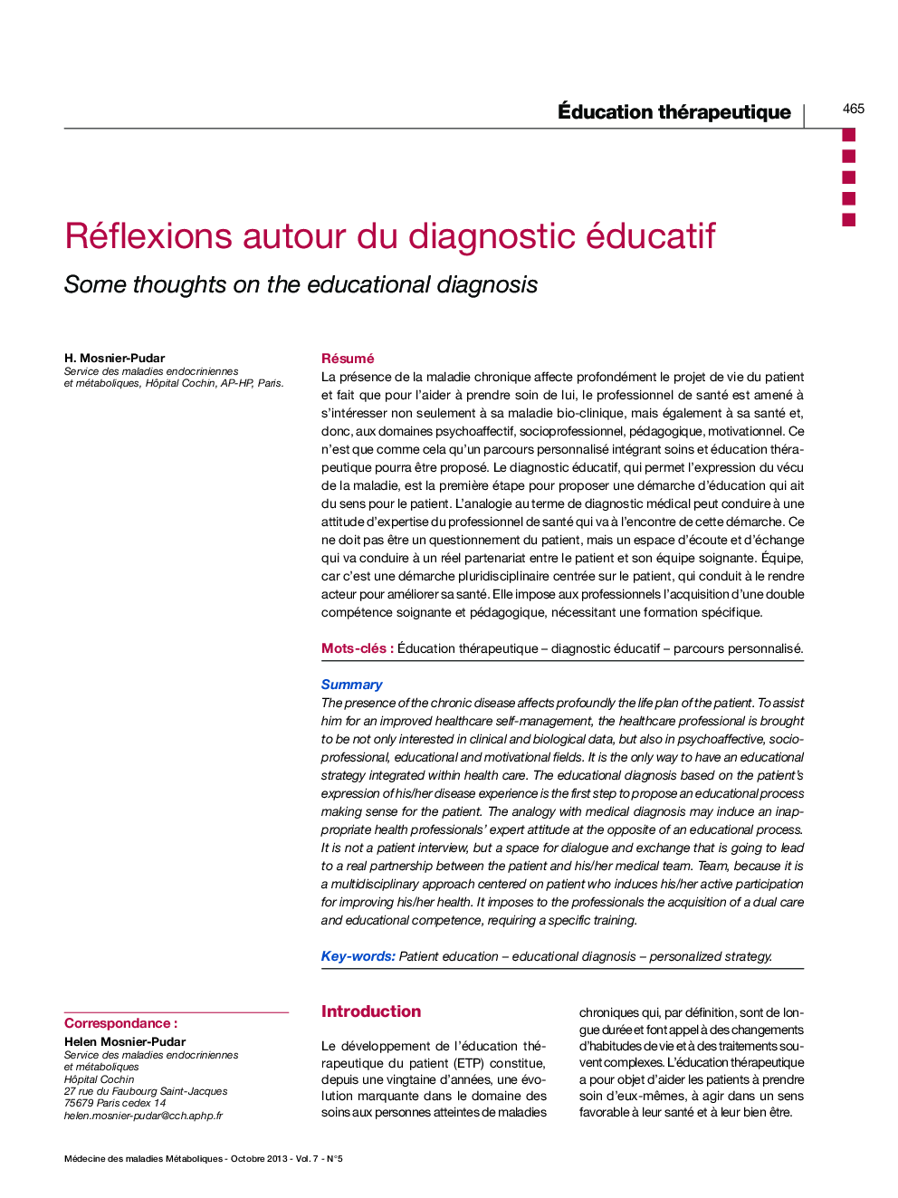 Réflexions autour du diagnostic éducatif