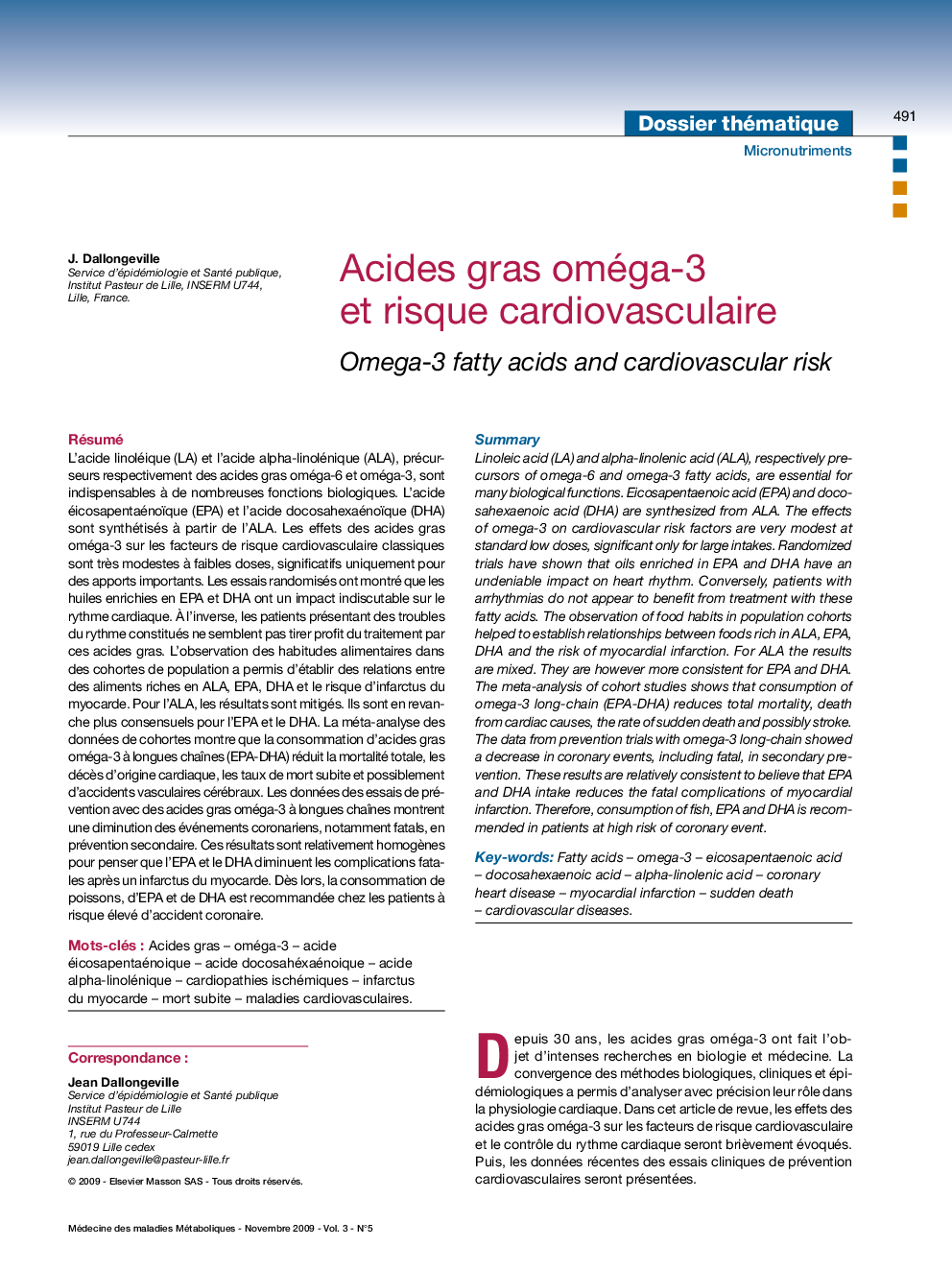 Acides gras oméga-3 et risque cardiovasculaire