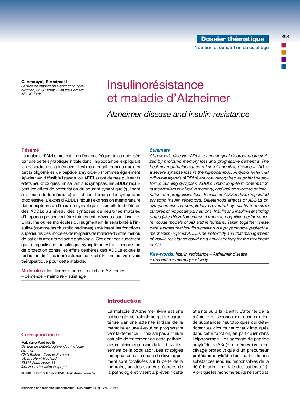 Insulinorésistance et maladie d'Alzheimer