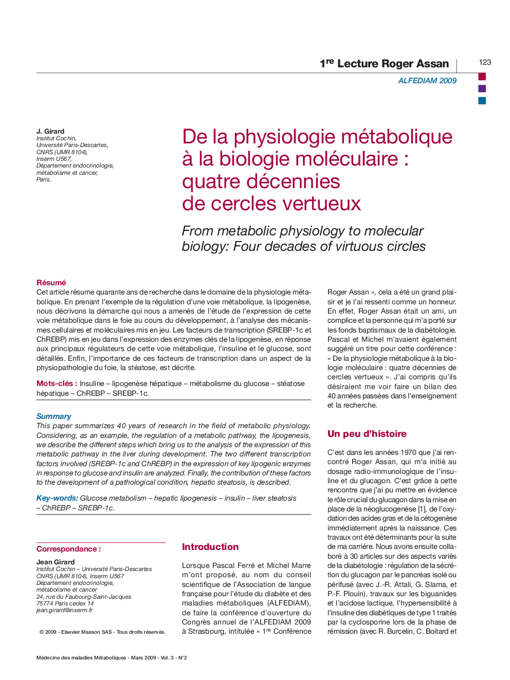 De la physiologie métabolique Ã  la biologie moléculaireÂ : quatre décennies de cercles vertueux