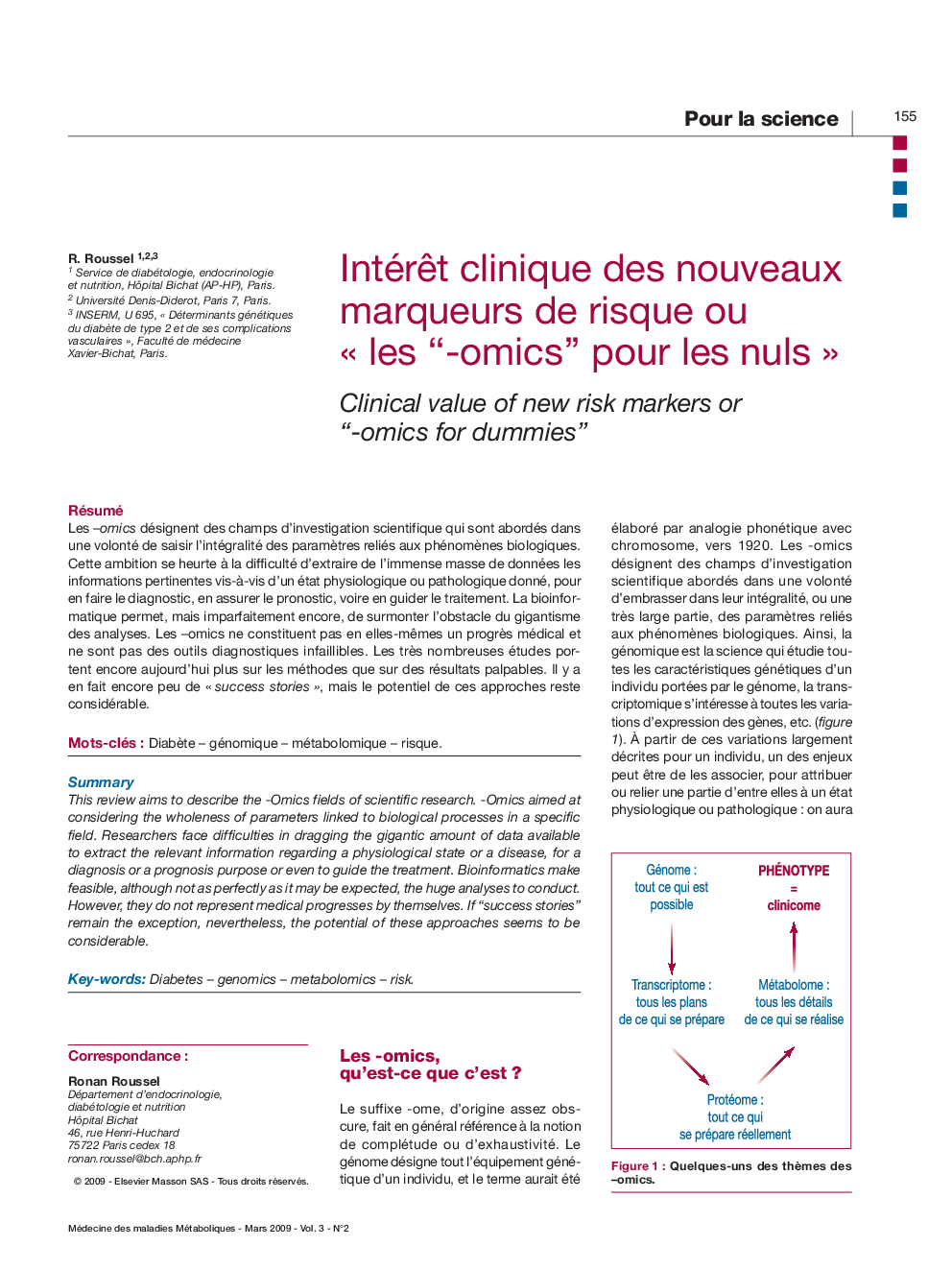 IntérÃªt clinique des nouveaux marqueurs de risque ou Â«Â les ''-omics'' pour les nulsÂ Â»