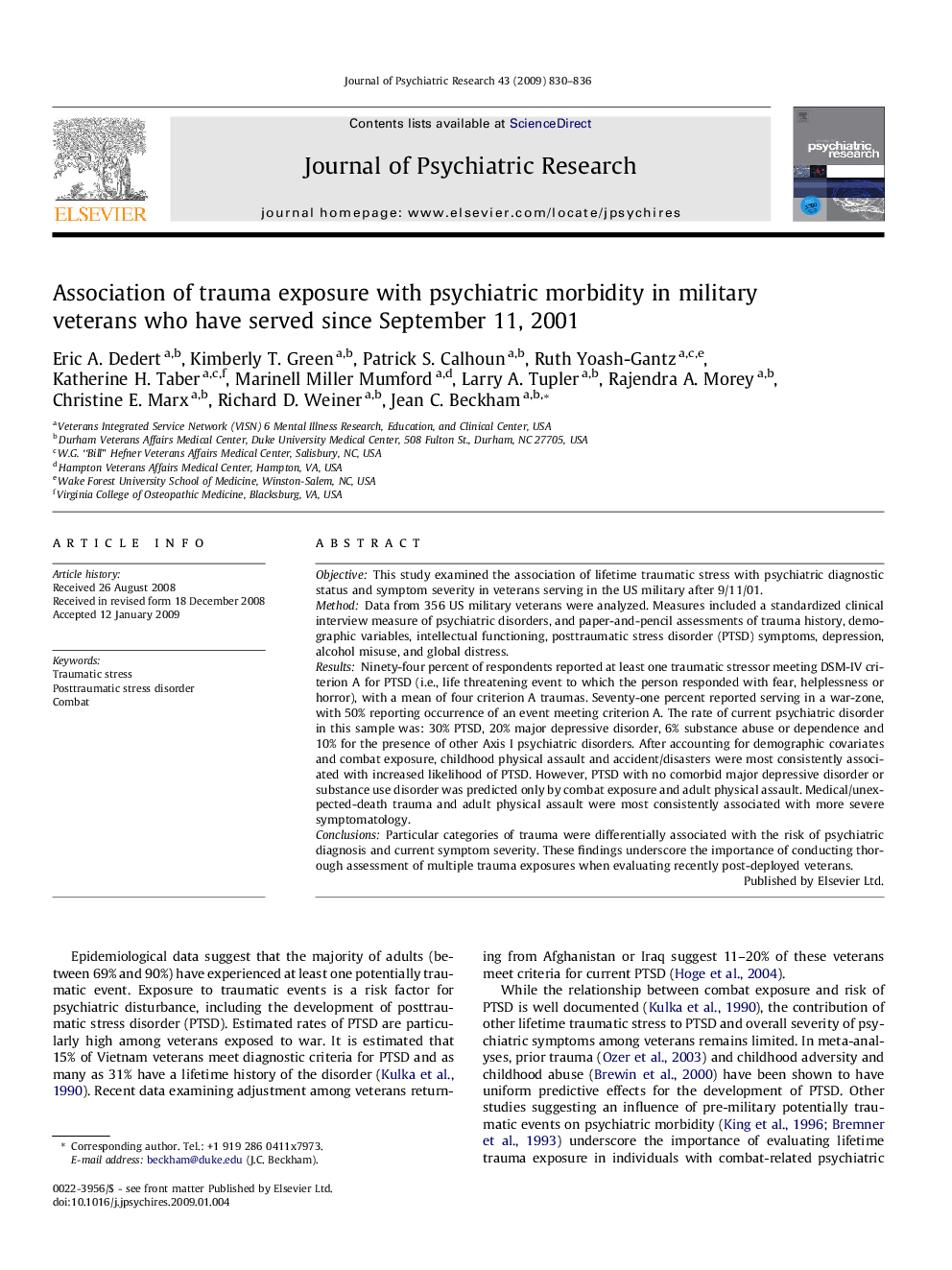 Association of trauma exposure with psychiatric morbidity in military veterans who have served since September 11, 2001