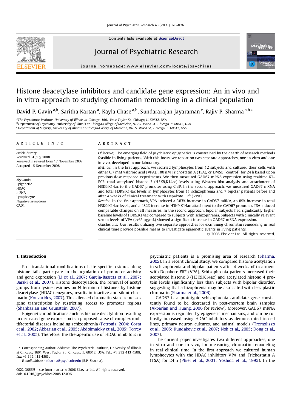 Histone deacetylase inhibitors and candidate gene expression: An in vivo and in vitro approach to studying chromatin remodeling in a clinical population