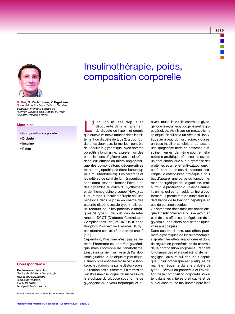 Insulinothérapie, poids, composition corporelle