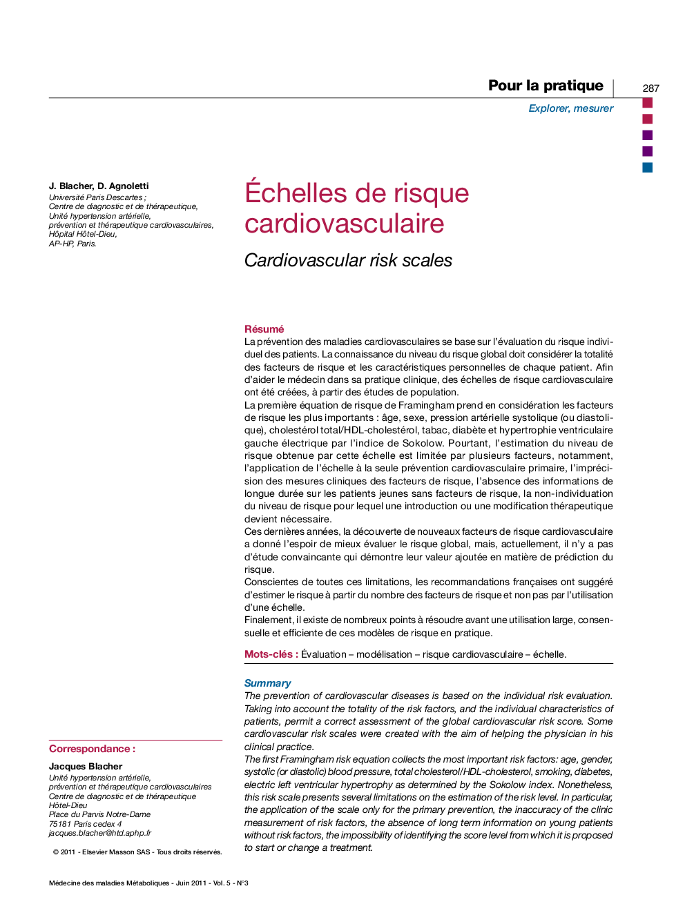 Ãchelles de risque cardiovasculaire