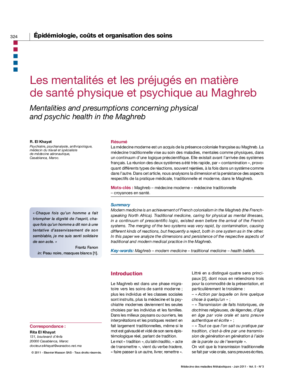 Les mentalités et les préjugés en matiÃ¨re de santé physique et psychique au Maghreb