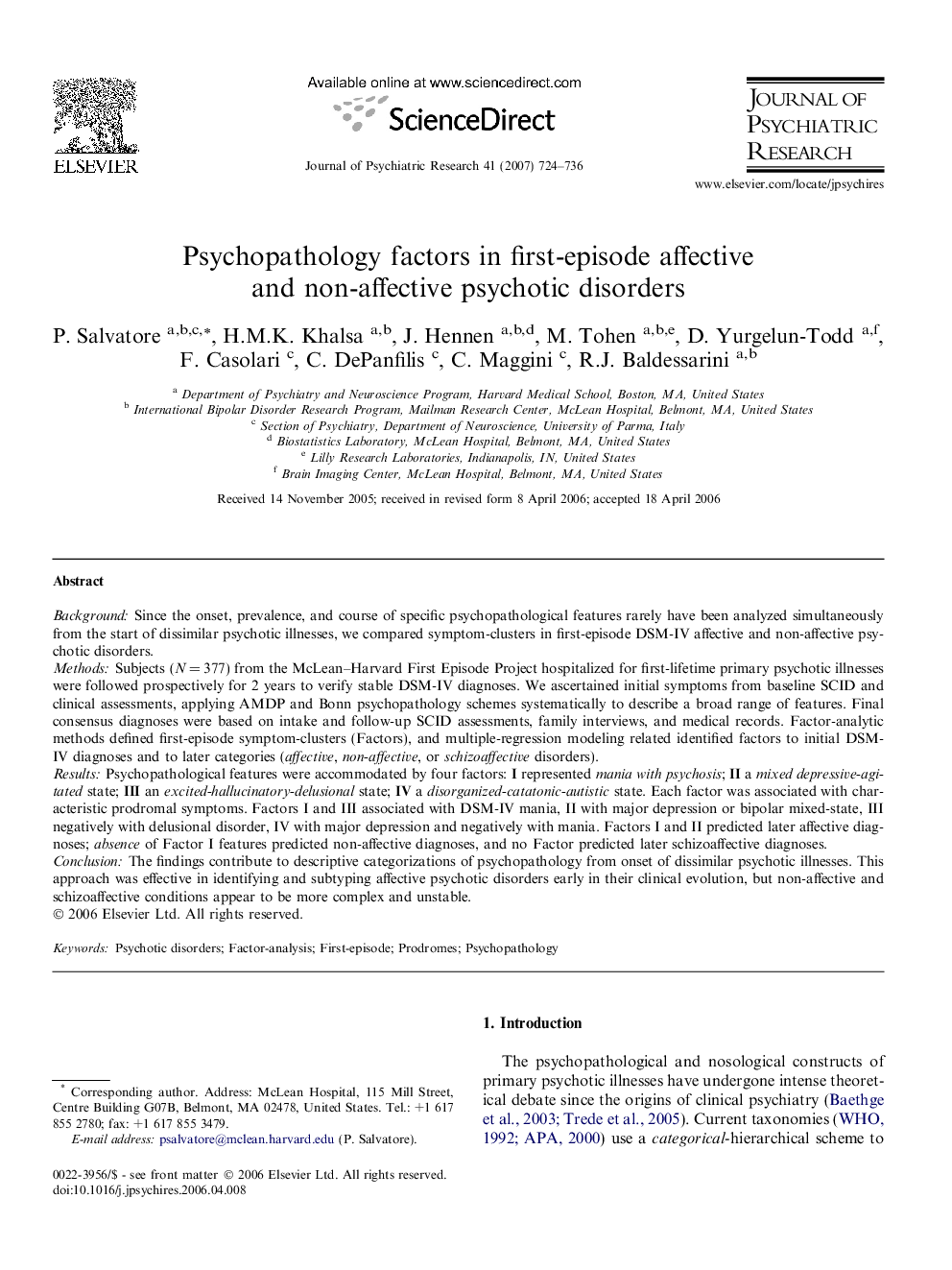 Psychopathology factors in first-episode affective and non-affective psychotic disorders