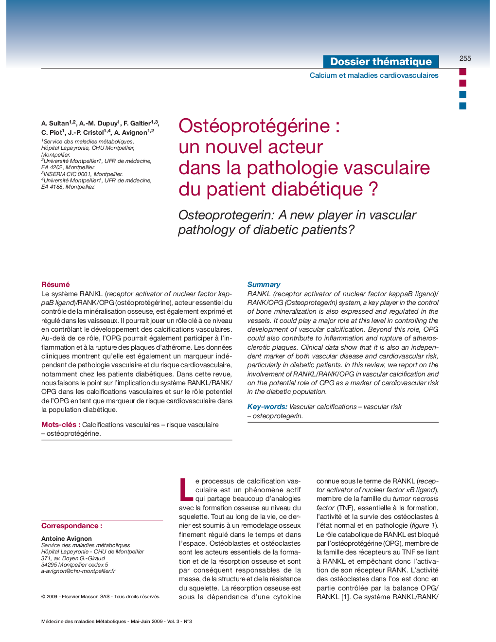 OstéoprotégérineÂ : un nouvel acteur dans la pathologie vasculaire du patient diabétiqueÂ ?