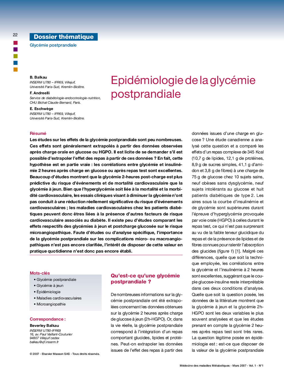 Epidémiologie de la glycémie postprandiale