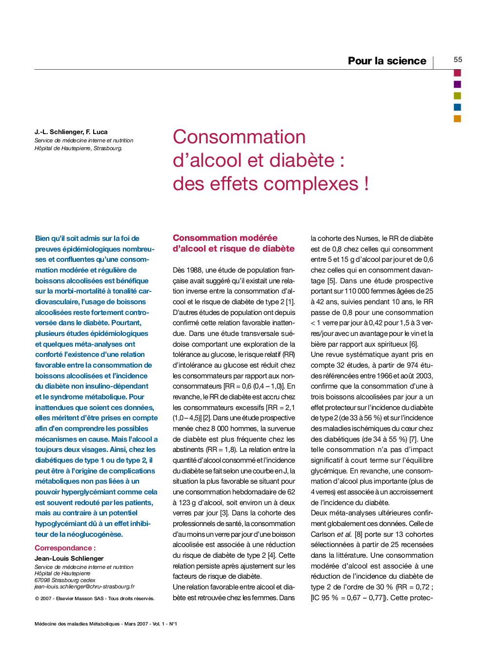 Consommation d'alcool et diabÃ¨te : des effets complexes !