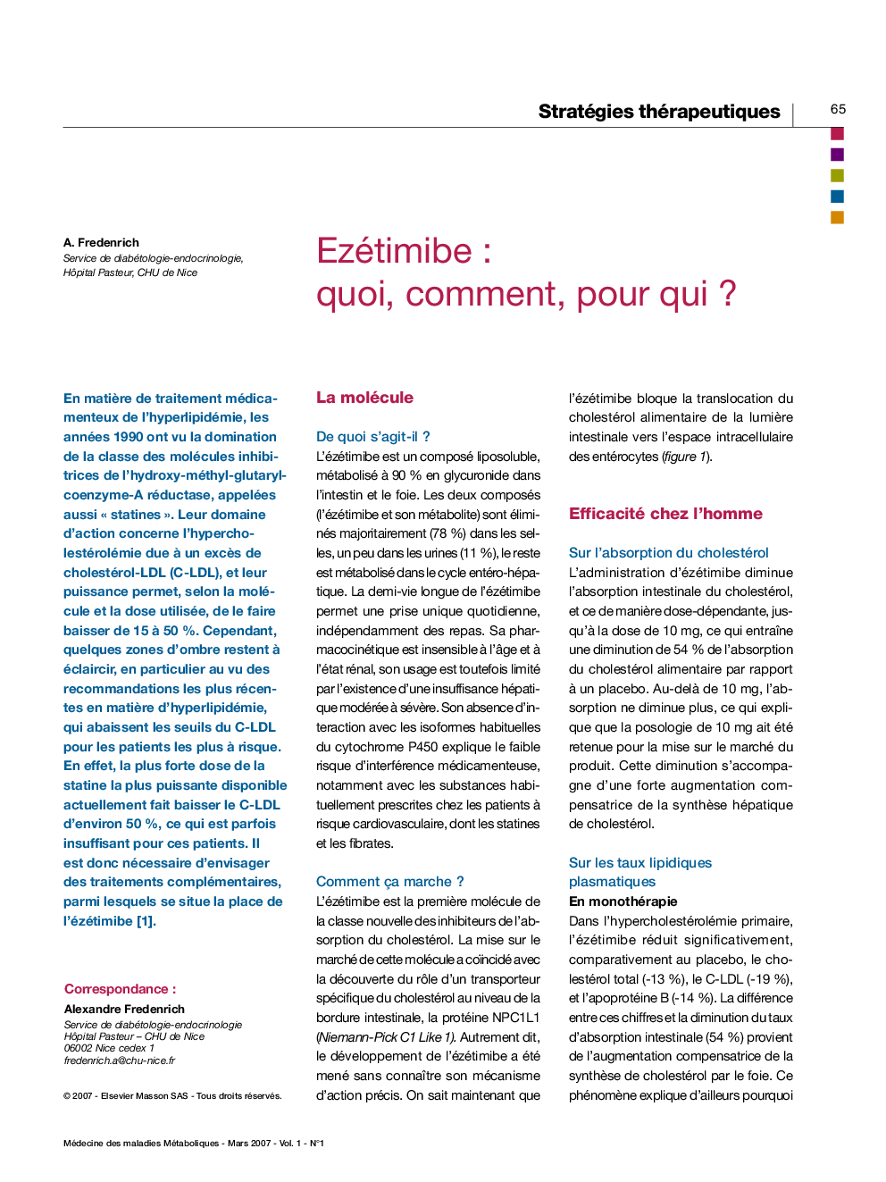 عکس صفحه اول مقاله: Ezétimibe : quoi, comment, pour qui ? Ezétimibe : quoi, comment, pour qui ?