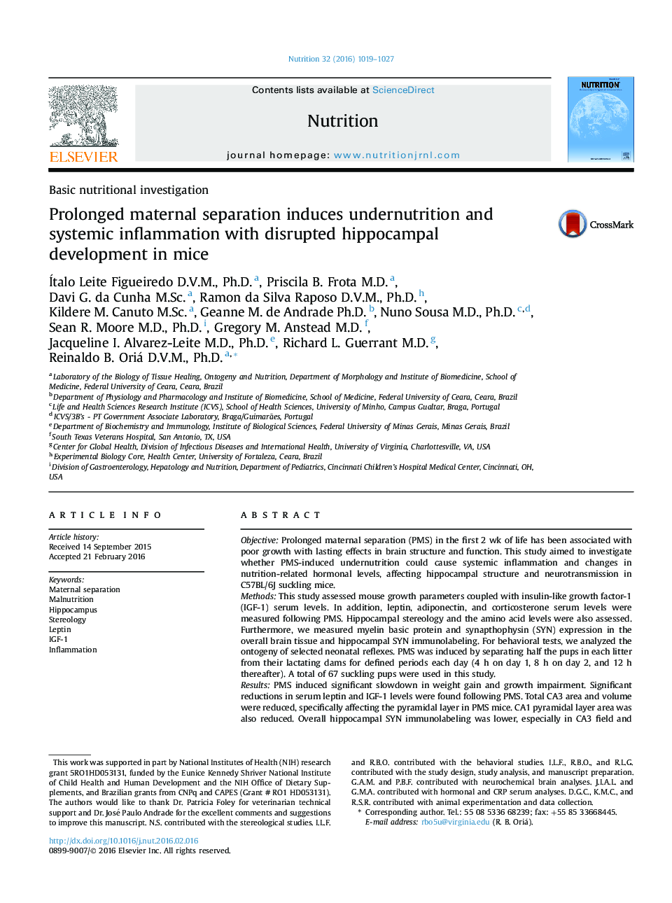 Prolonged maternal separation induces undernutrition and systemic inflammation with disrupted hippocampal development in mice 