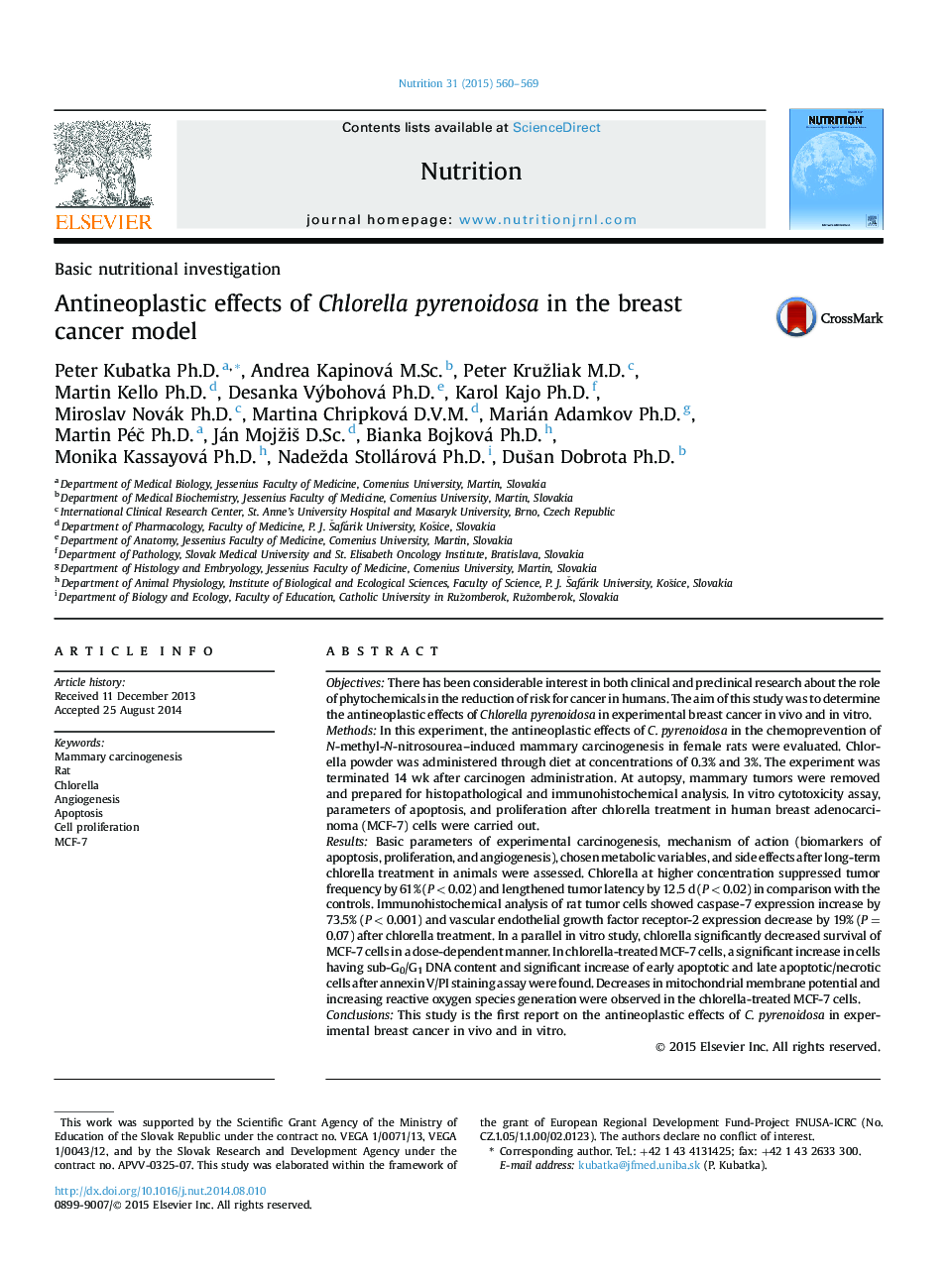 Antineoplastic effects of Chlorella pyrenoidosa in the breast cancer model 