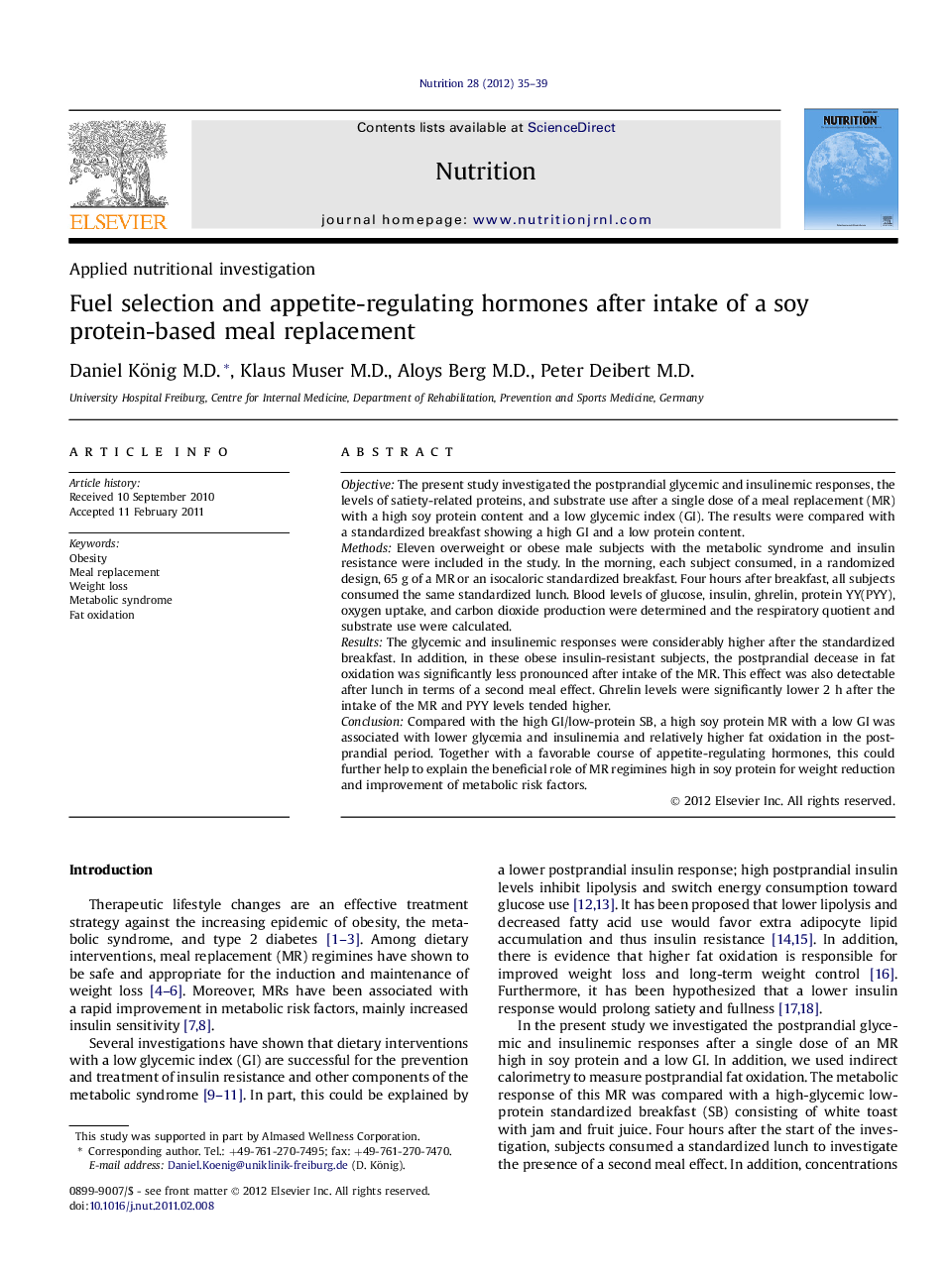 Fuel selection and appetite-regulating hormones after intake of a soy protein-based meal replacement 