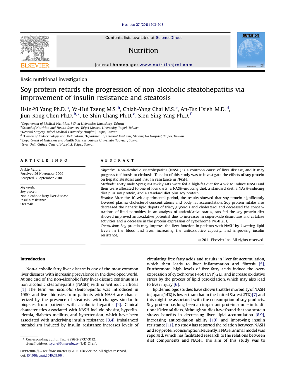 Soy protein retards the progression of non-alcoholic steatohepatitis via improvement of insulin resistance and steatosis