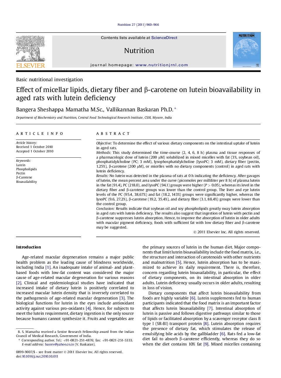 Effect of micellar lipids, dietary fiber and β-carotene on lutein bioavailability in aged rats with lutein deficiency 