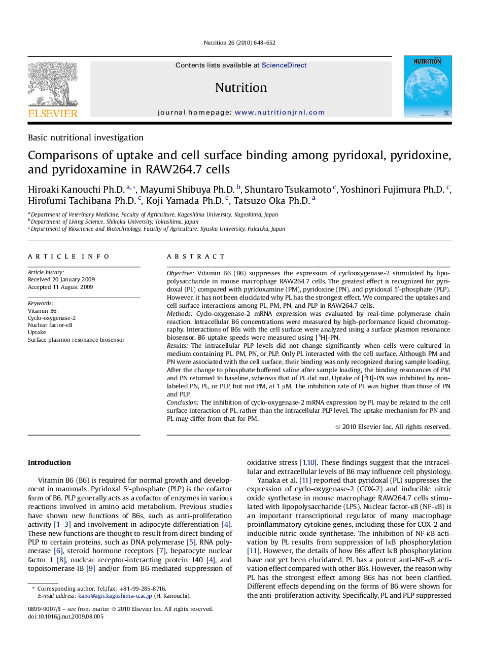 Comparisons of uptake and cell surface binding among pyridoxal, pyridoxine, and pyridoxamine in RAW264.7 cells