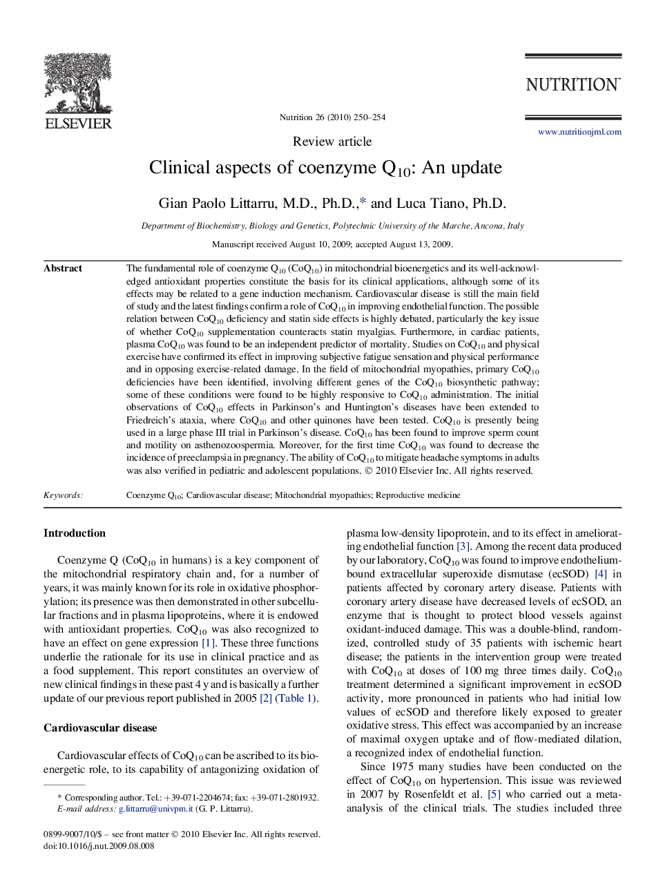 Clinical aspects of coenzyme Q10: An update