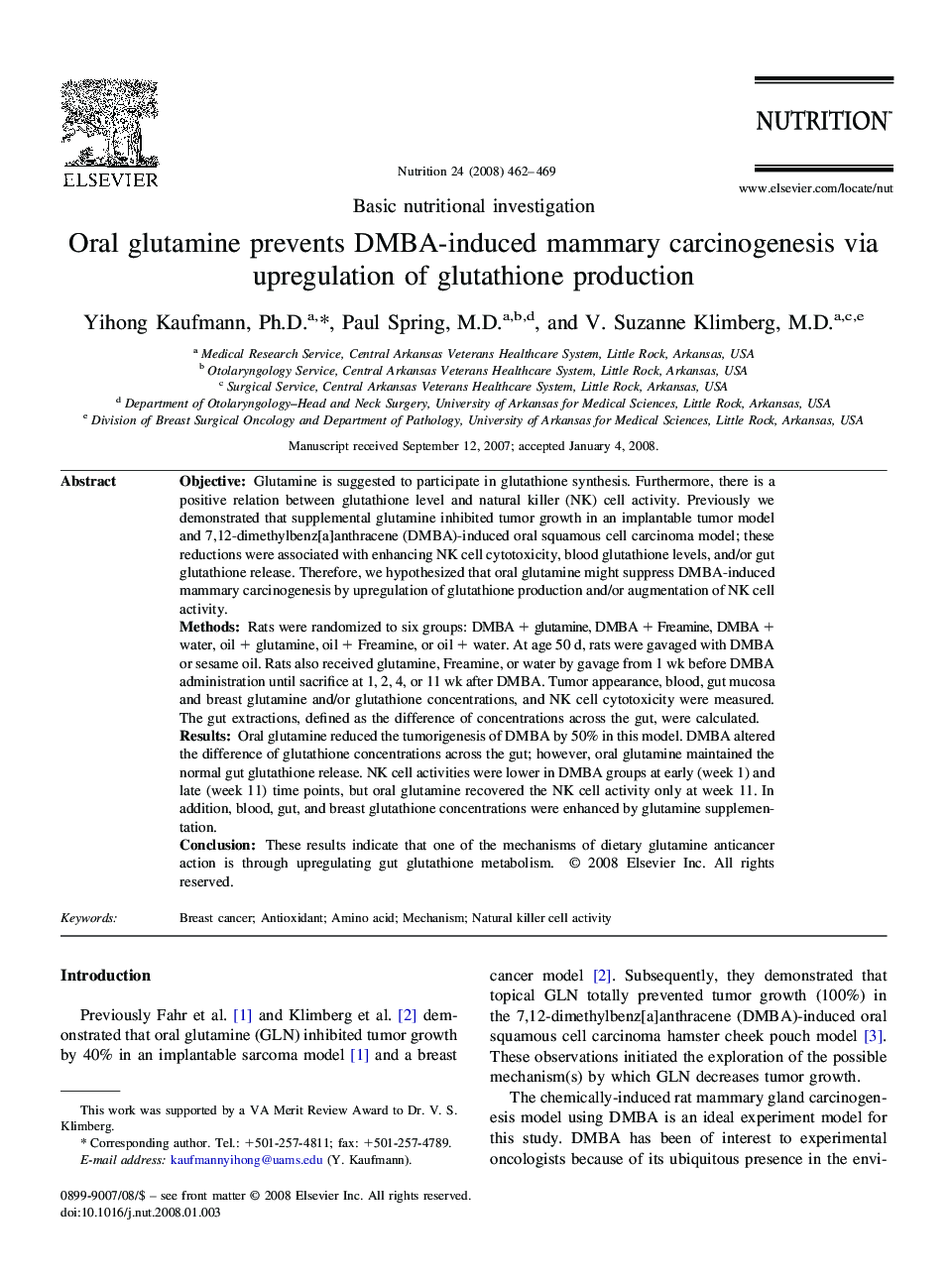 Oral glutamine prevents DMBA-induced mammary carcinogenesis via upregulation of glutathione production