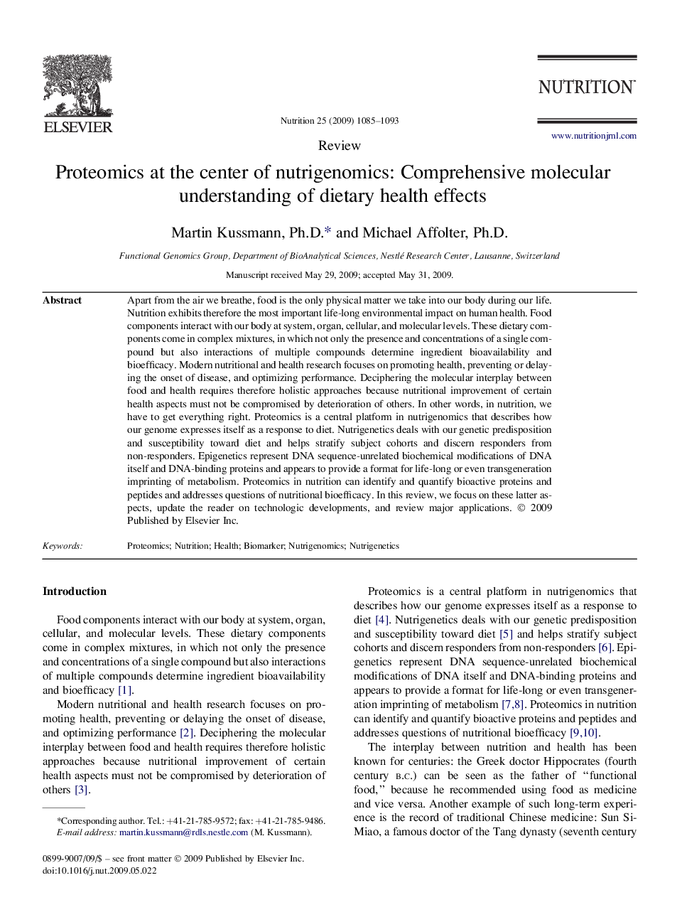 Proteomics at the center of nutrigenomics: Comprehensive molecular understanding of dietary health effects