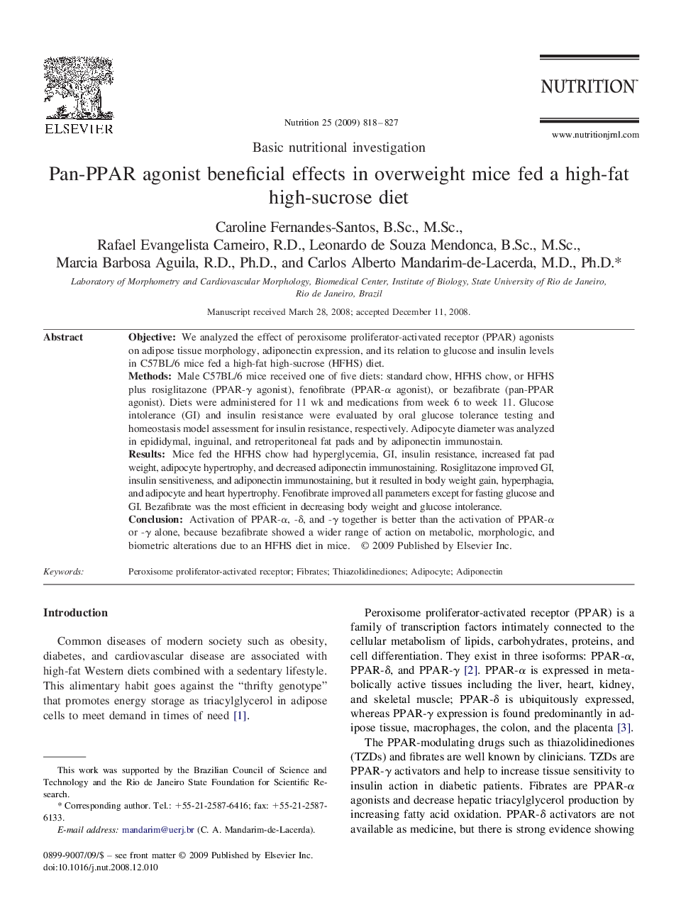 Pan-PPAR agonist beneficial effects in overweight mice fed a high-fat high-sucrose diet 