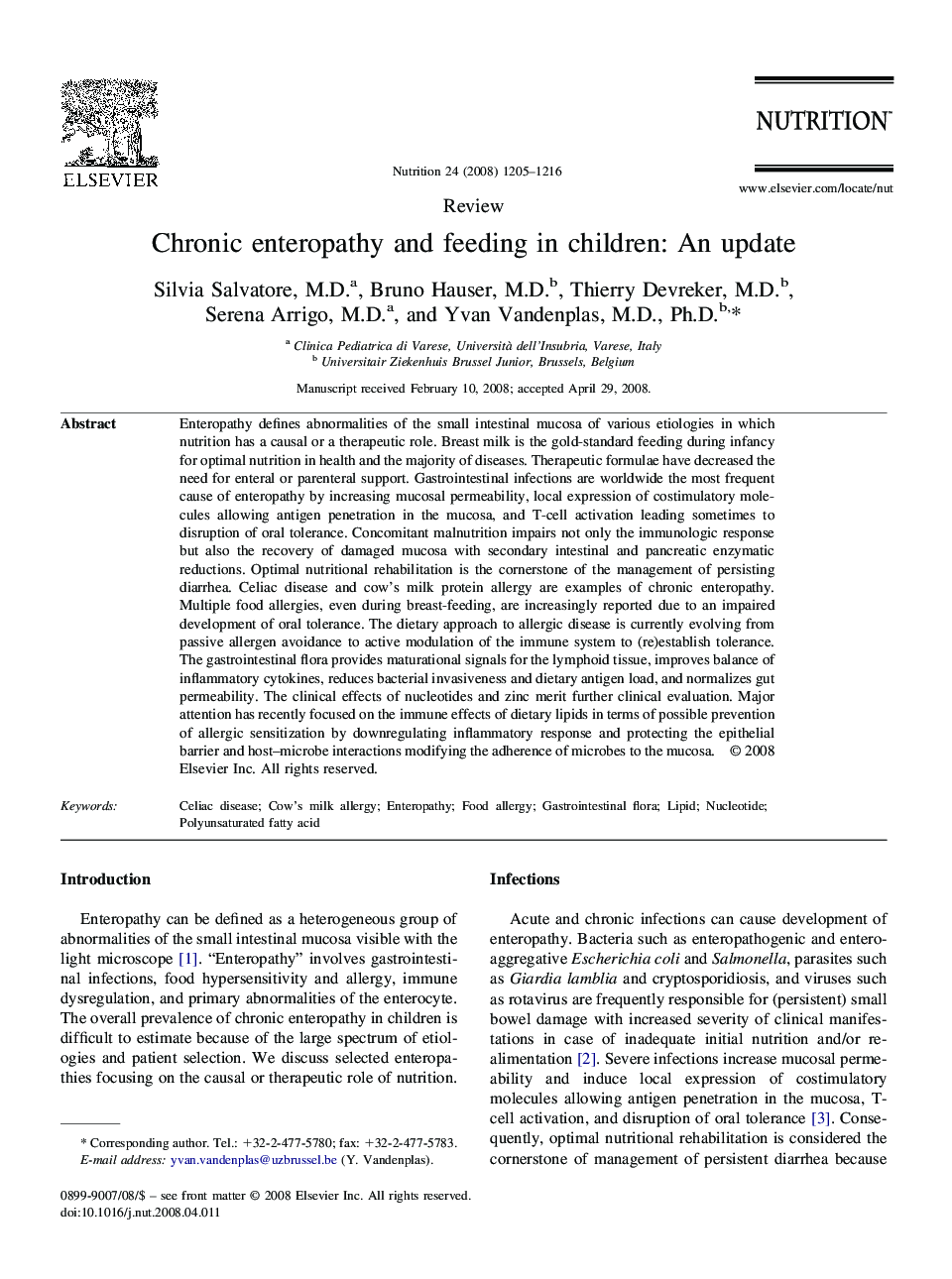 Chronic enteropathy and feeding in children: An update