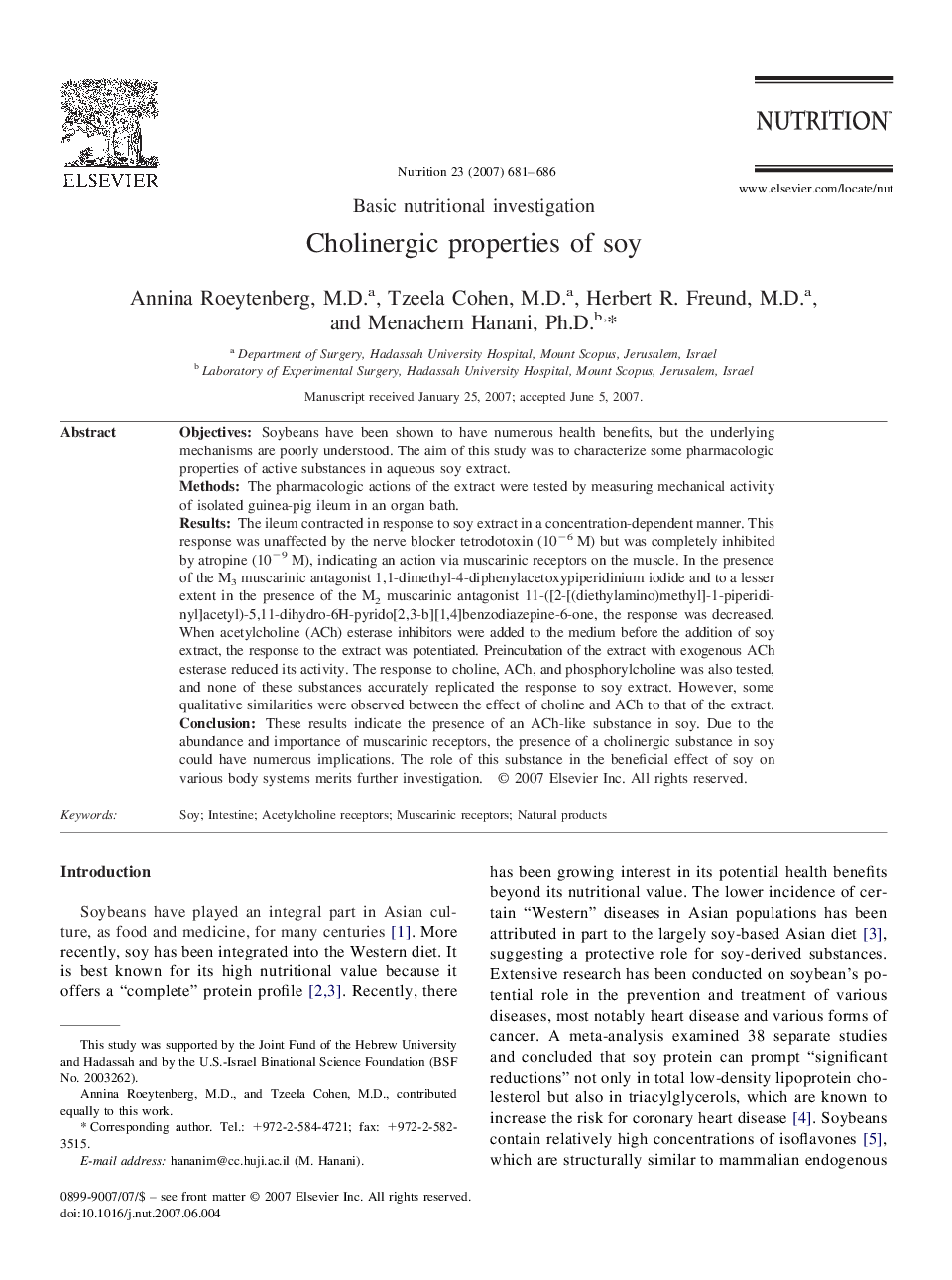 Cholinergic properties of soy 