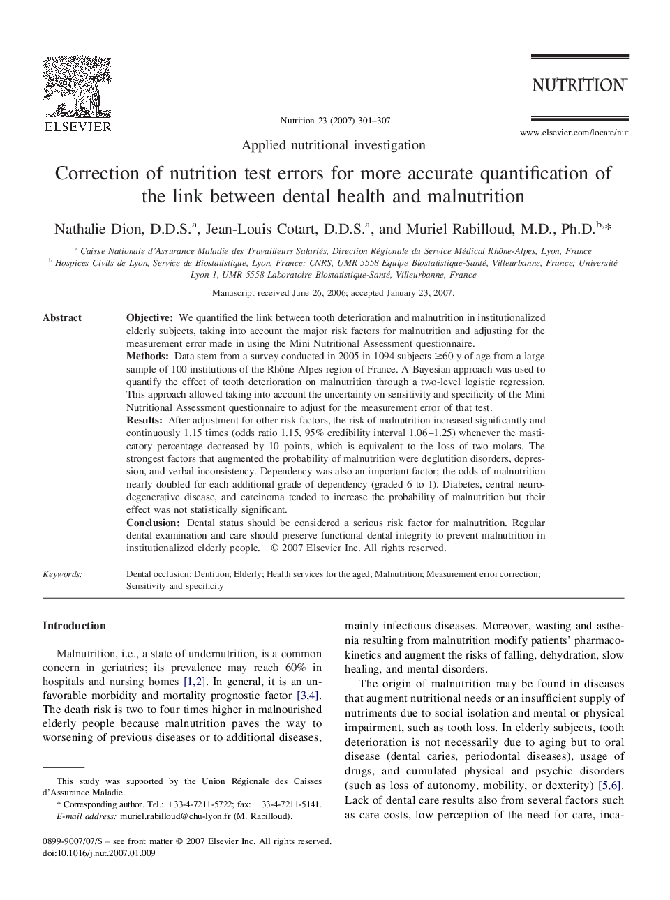 Correction of nutrition test errors for more accurate quantification of the link between dental health and malnutrition 