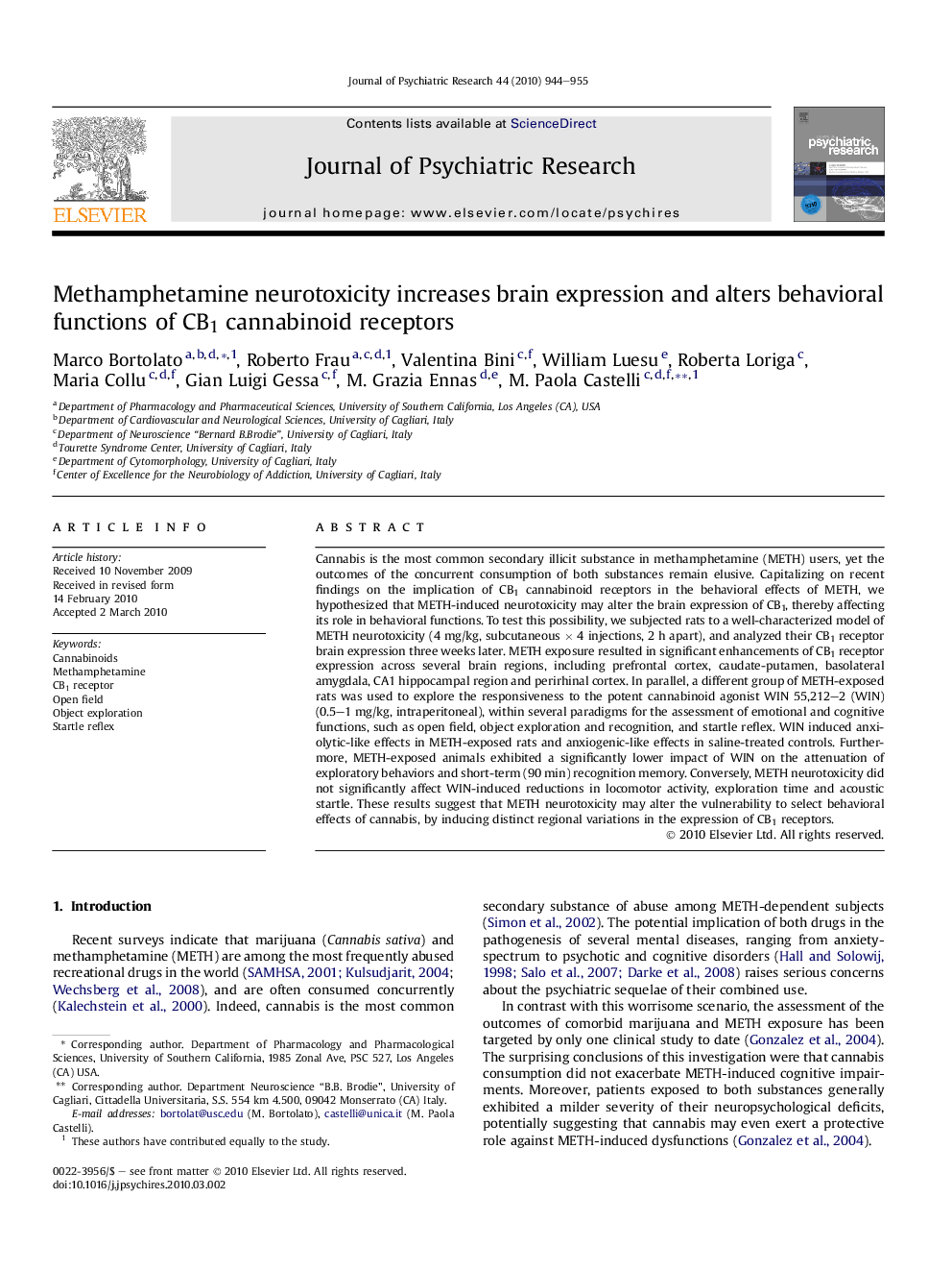 Methamphetamine neurotoxicity increases brain expression and alters behavioral functions of CB1 cannabinoid receptors