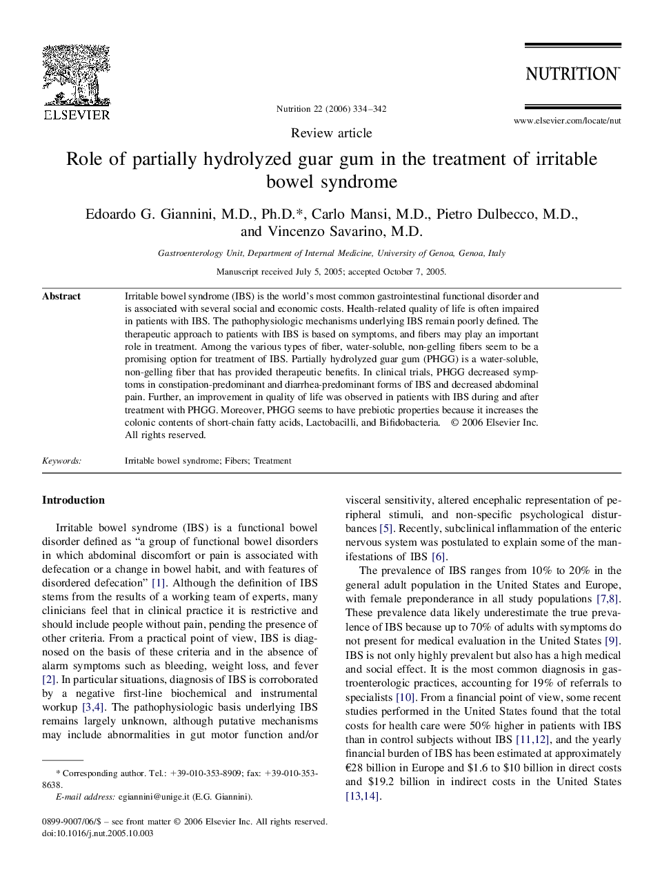 Role of partially hydrolyzed guar gum in the treatment of irritable bowel syndrome