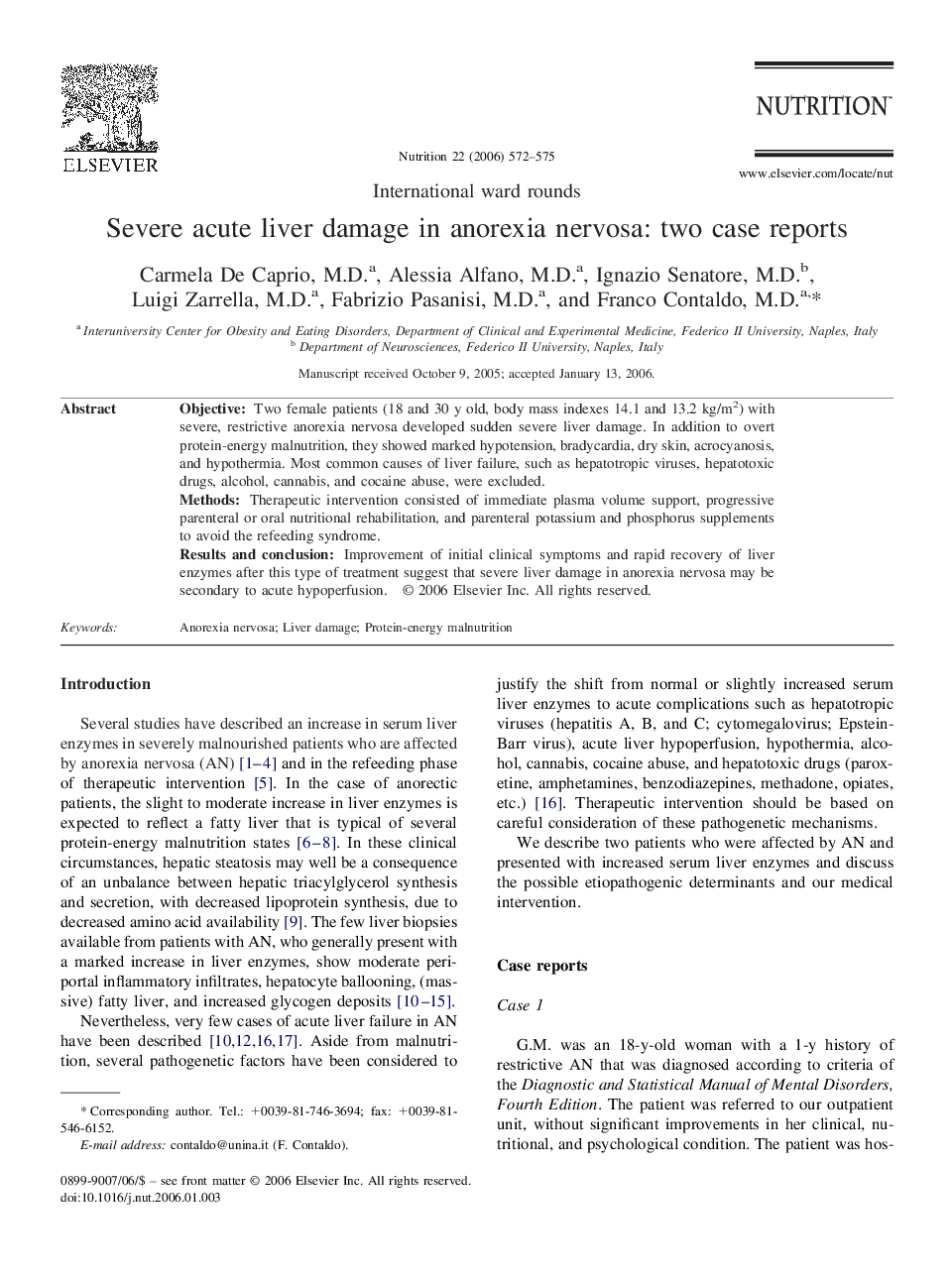 Severe acute liver damage in anorexia nervosa: two case reports