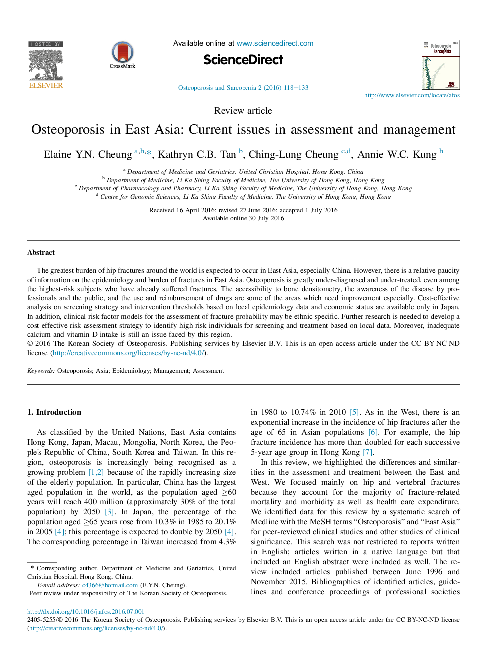 Osteoporosis in East Asia: Current issues in assessment and management 