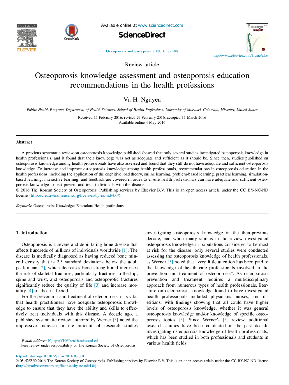 Osteoporosis knowledge assessment and osteoporosis education recommendations in the health professions 