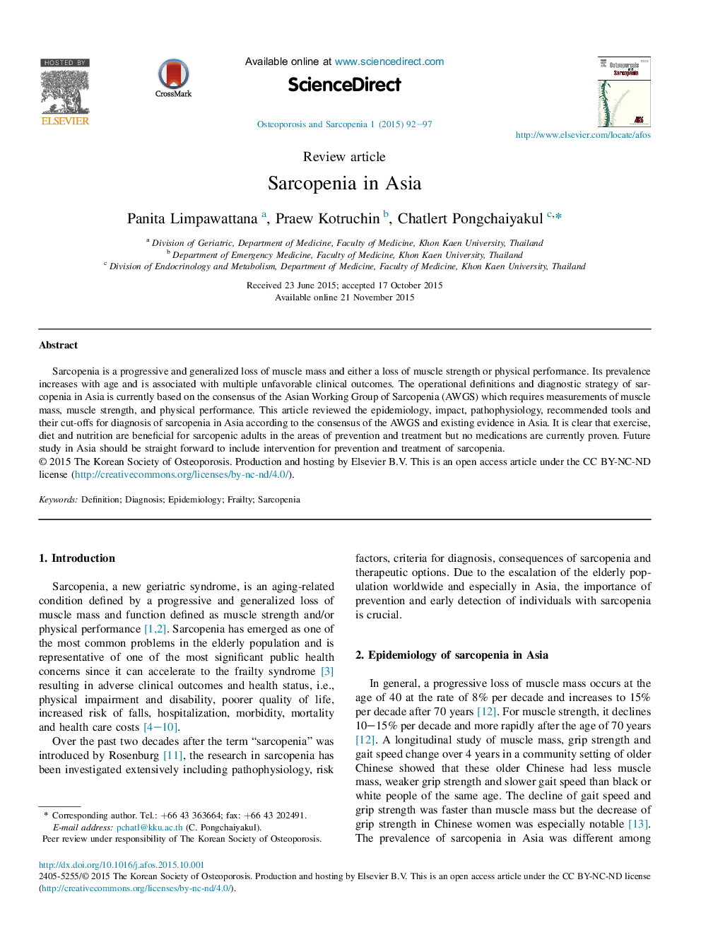 Sarcopenia in Asia 