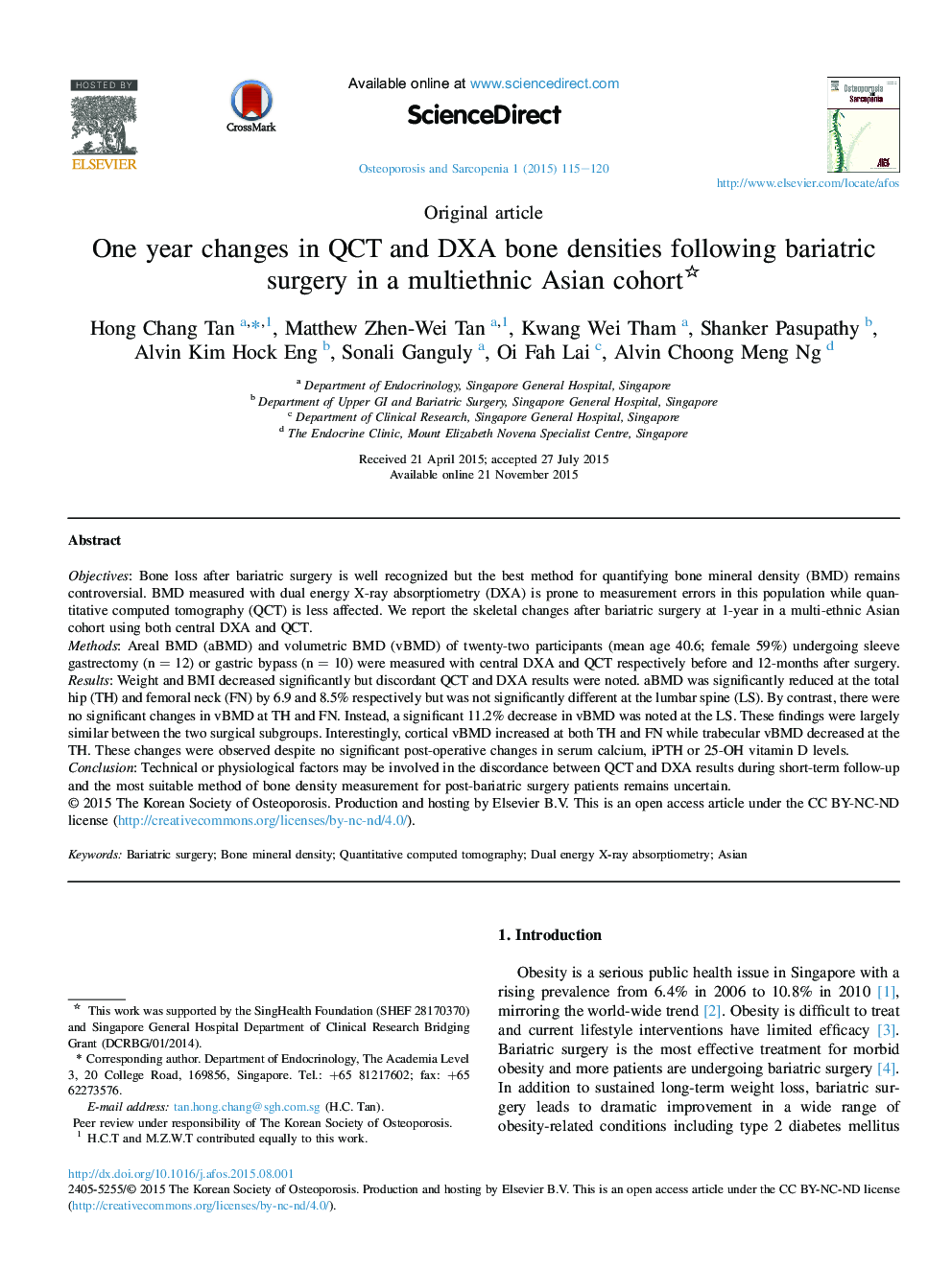 One year changes in QCT and DXA bone densities following bariatric surgery in a multiethnic Asian cohort 
