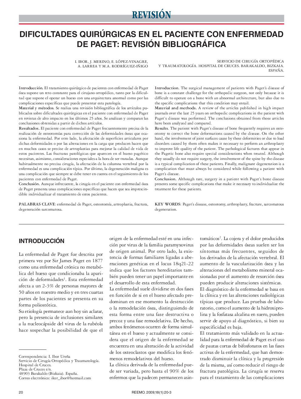 Dificultades quirúrgicas en el paciente con enfermedad de paget: revisión bibliográfica