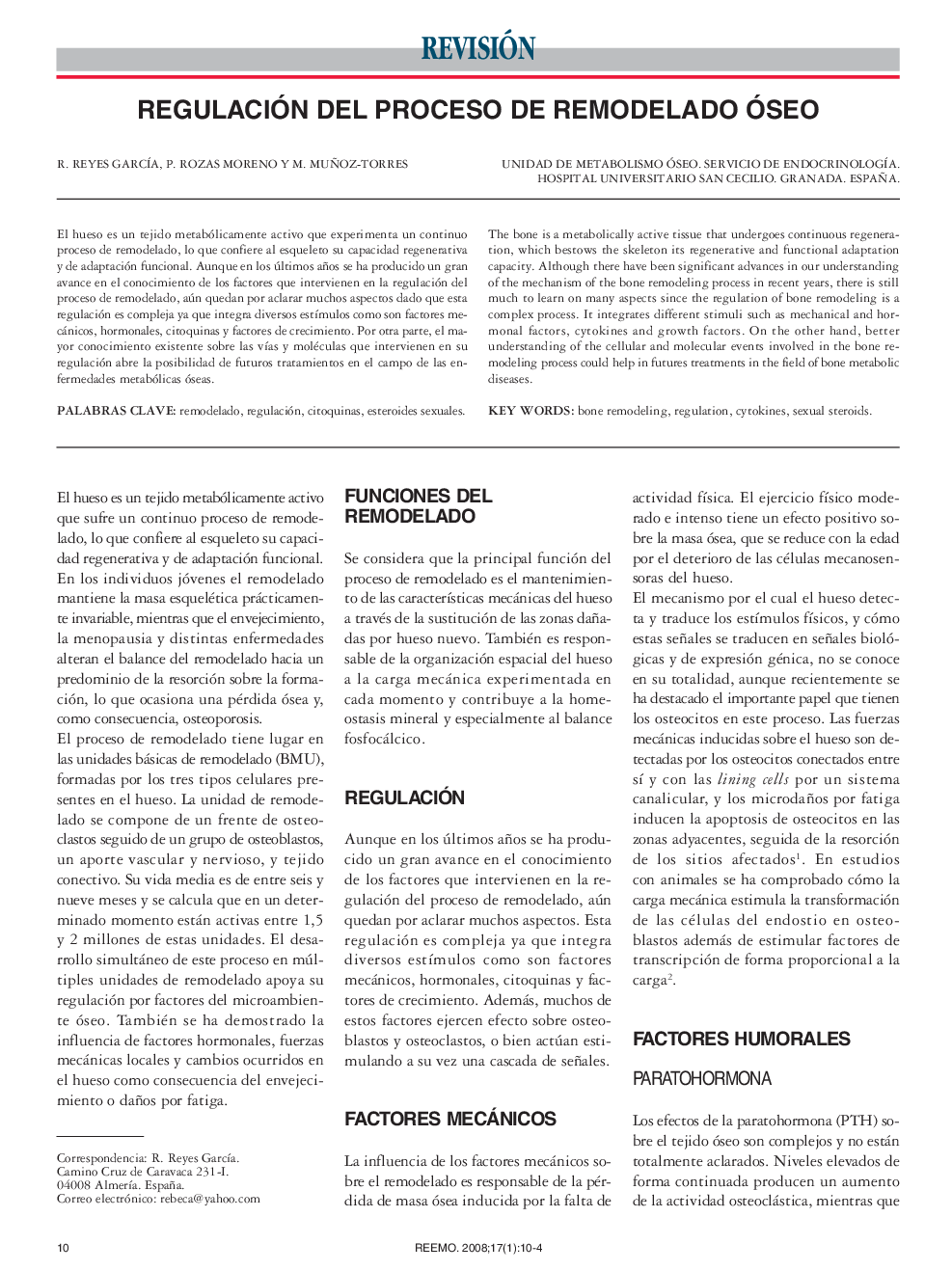 Regulación del proceso de remodelado óseo