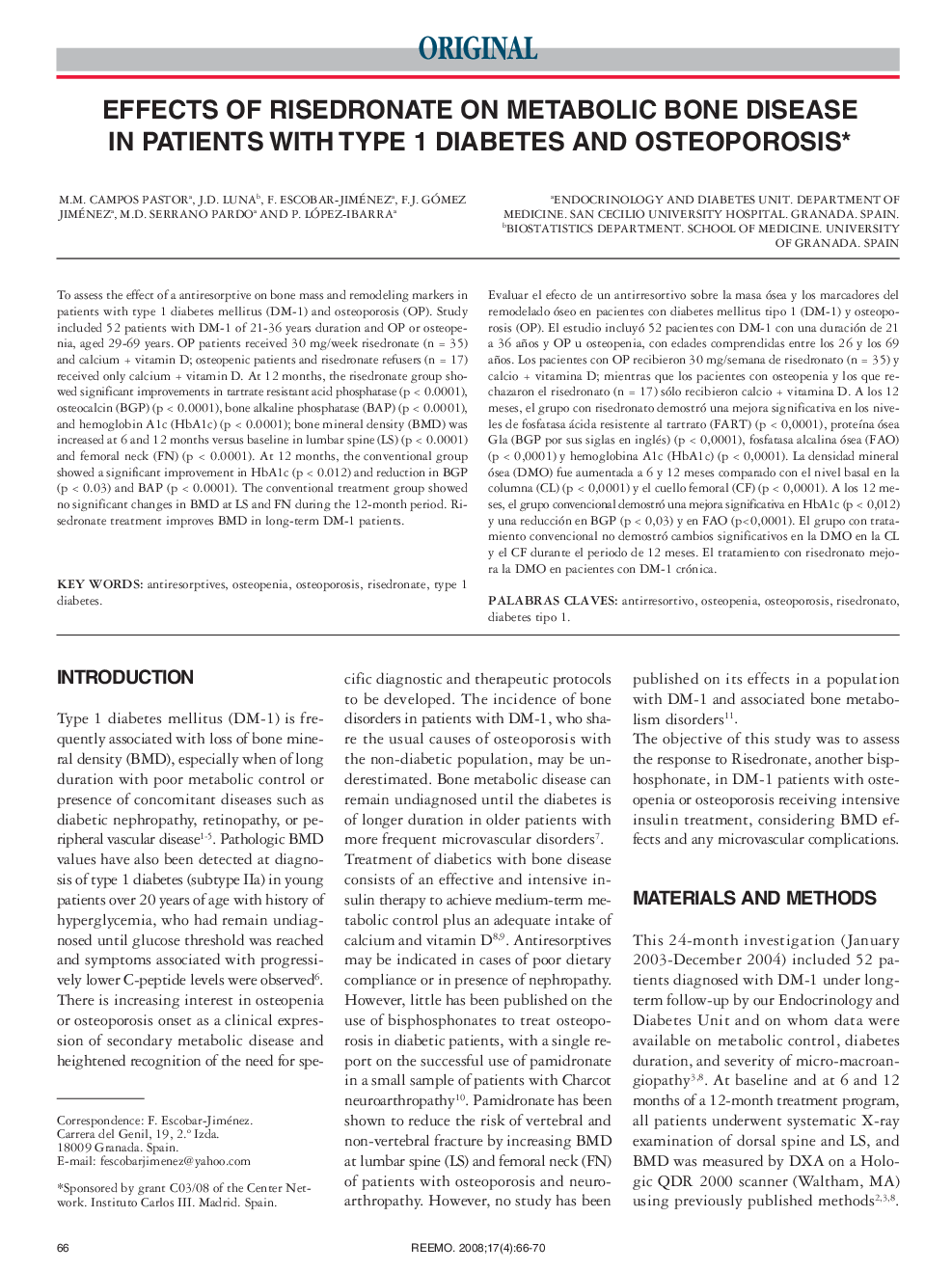 Effects of risedronate on metabolic bone disease in patients with type 1 diabetes and osteoporosis