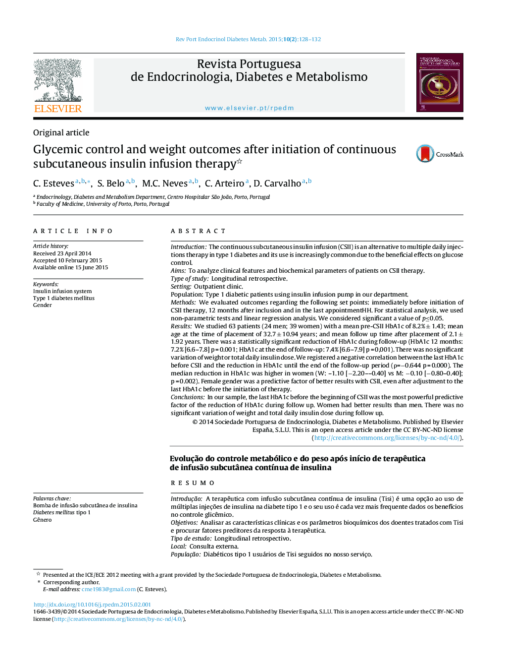 Glycemic control and weight outcomes after initiation of continuous subcutaneous insulin infusion therapy 