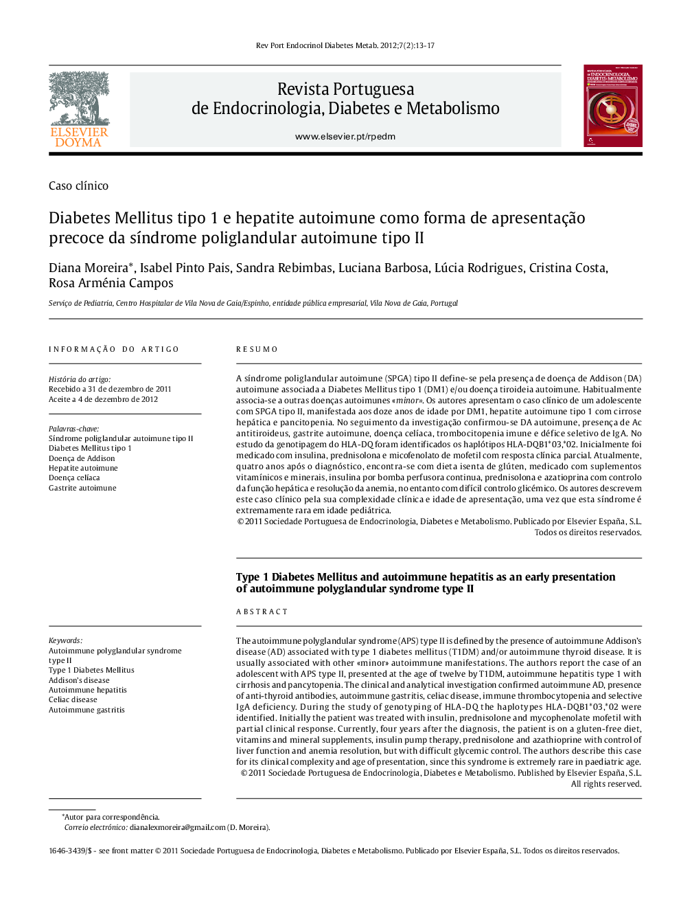 Diabetes Mellitus tipo 1 e hepatite autoimune como forma de apresentação precoce da síndrome poliglandular autoimune tipo II