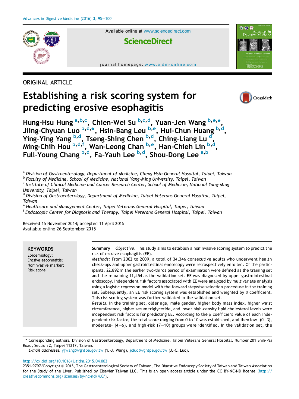 Establishing a risk scoring system for predicting erosive esophagitis