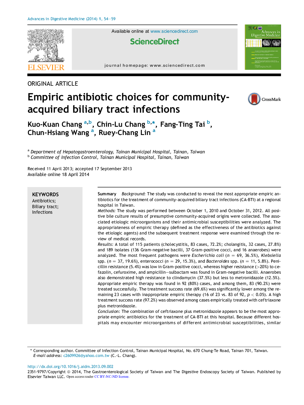 Empiric antibiotic choices for community-acquired biliary tract infections