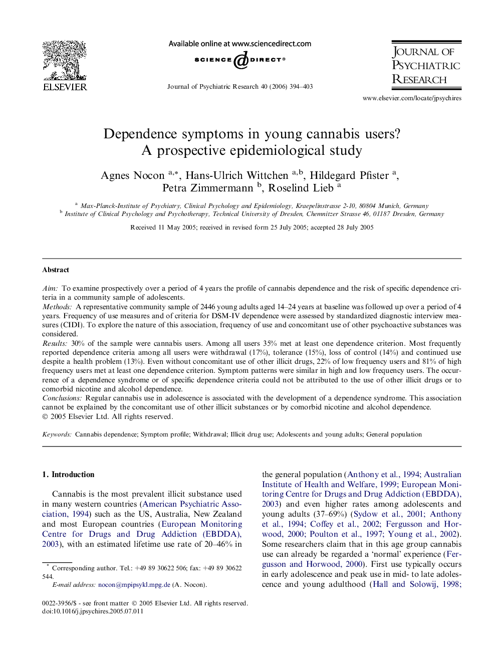 Dependence symptoms in young cannabis users? A prospective epidemiological study